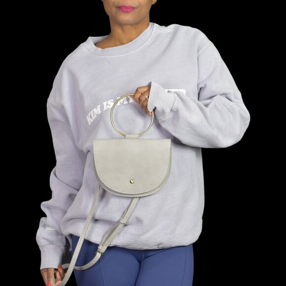 Anthropologie Veronica Ring Bag Grey Crossbody Bracelet Handle Half Moon Small - Picture 7 of 15